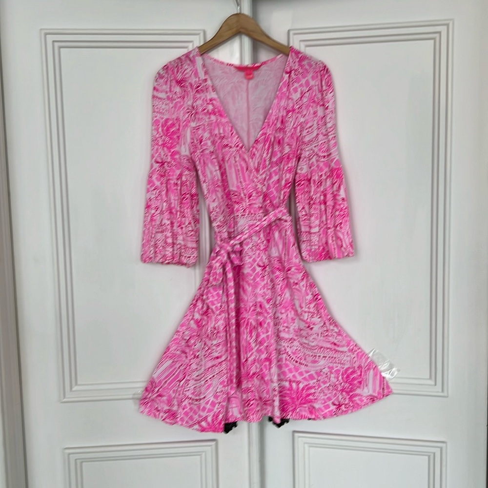 Lilly Pulitzer Pink and White cotton jersey wrap-top dress -Size M